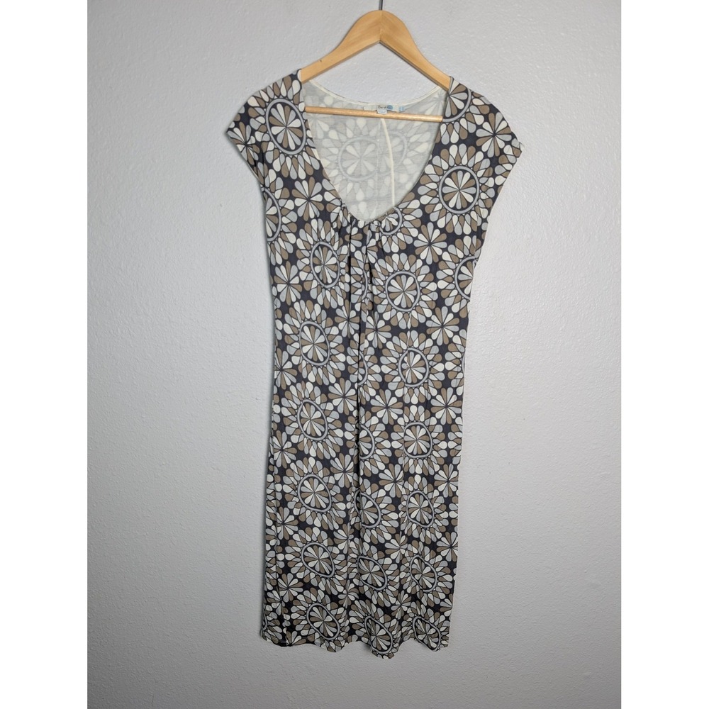 Boden Dress Womens Tall 8 Gray Knee Length T-Shirt Floral Scoop Neck Jersey